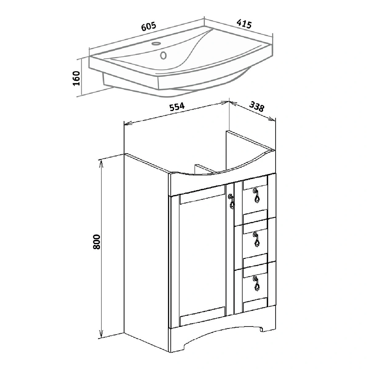 Тумба напольная Runo Мерида 60 с раковиной Carina 60, белый от магазина Vanna-Vanna.ru!