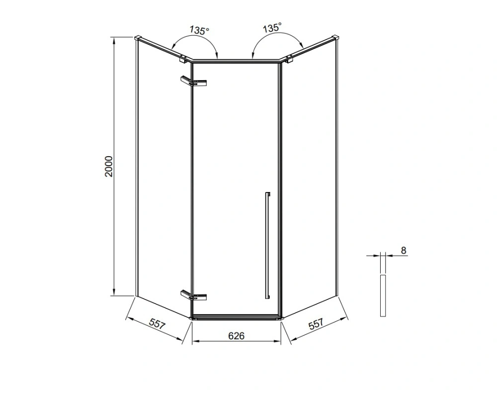 Душевой угол Timo TTSSP-100/03C-8, распаш 1000*1000*2000, профиль черный, стекло прозрачное 8 мм от магазина Vanna-Vanna.ru!