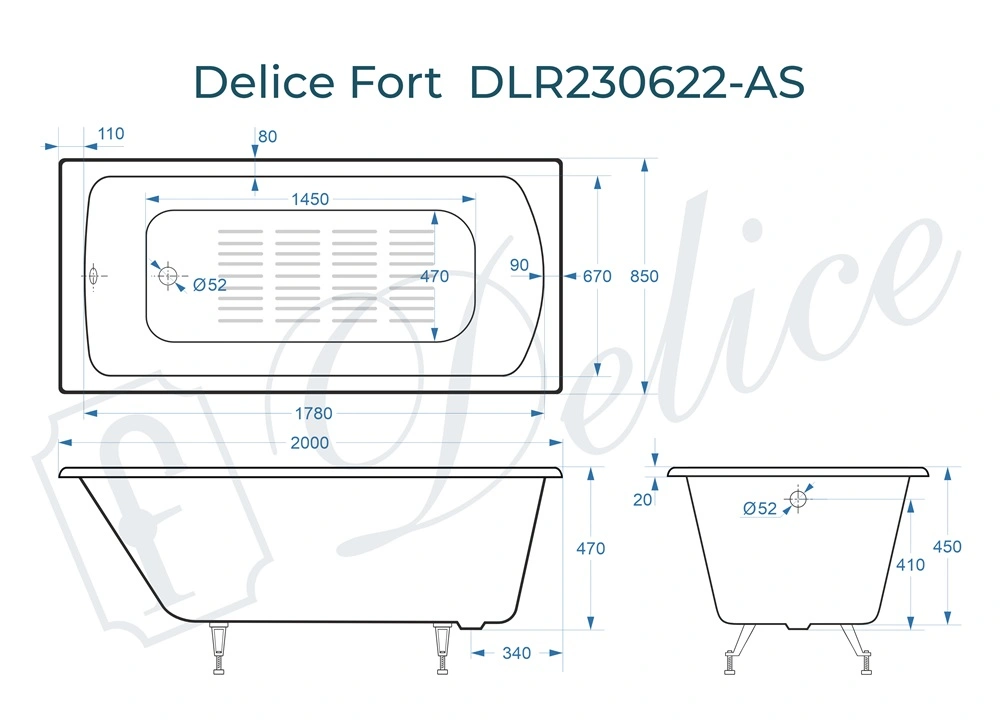 Ванна чугунная Delice Fort 200х85 DLR230622-AS с антискользящим покрытием от магазина Vanna-Vanna.ru!
