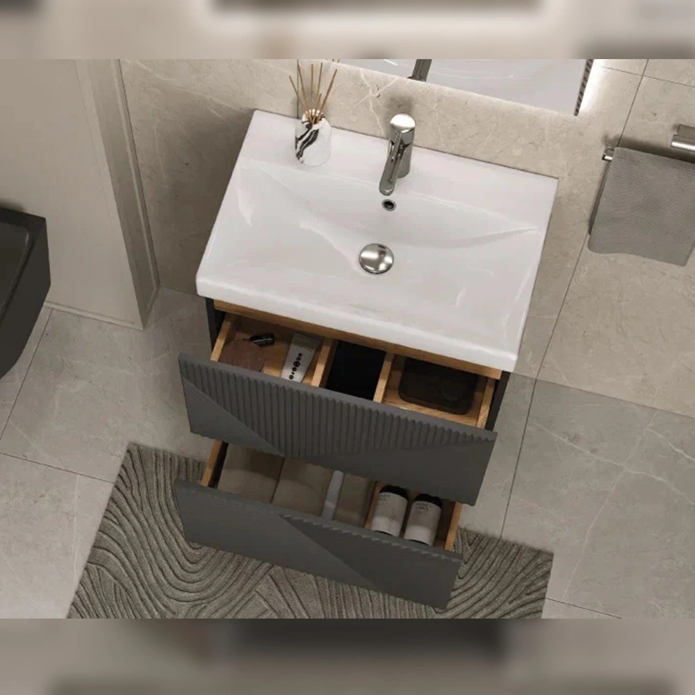 Тумба с раковиной напольная Velvex Edge tn.EDG.9696.60.2Y графит, 60 см от магазина Vanna-Vanna.ru!