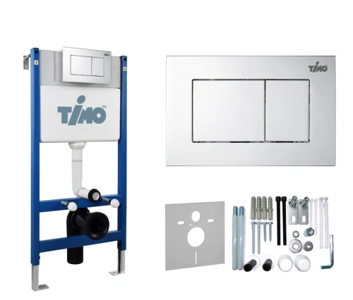 Комплект 2 в 1 Timo Инсталляция для унитаза TWC-01 и кнопка смыва REKO FP-004 глянцевая хромированная от магазина Vanna-Vanna.ru!