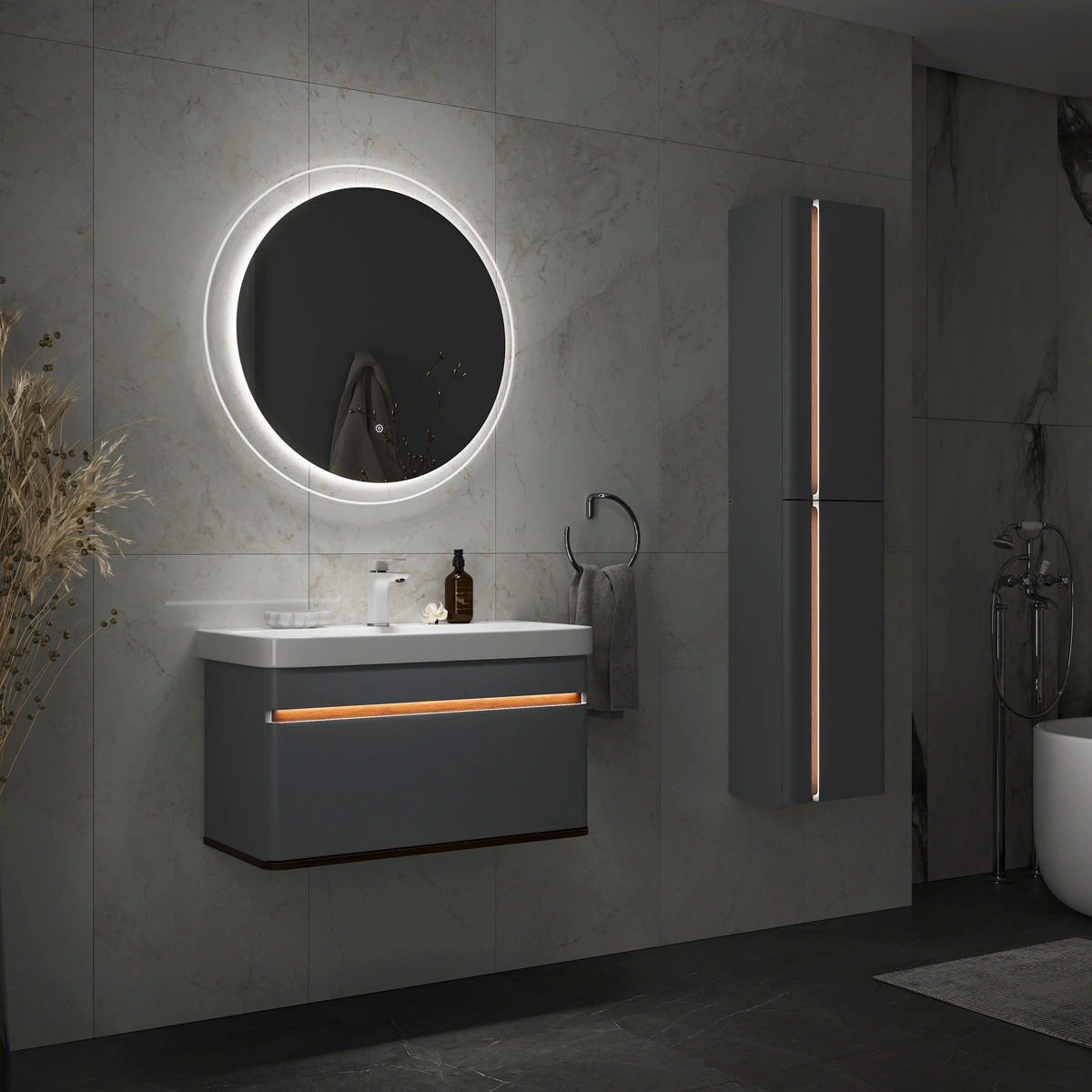 Тумба подвесная EQUIL Elegante с раковиной Nice 80, 1 ящик, мэйджик/дуб голиано от магазина Vanna-Vanna.ru!
