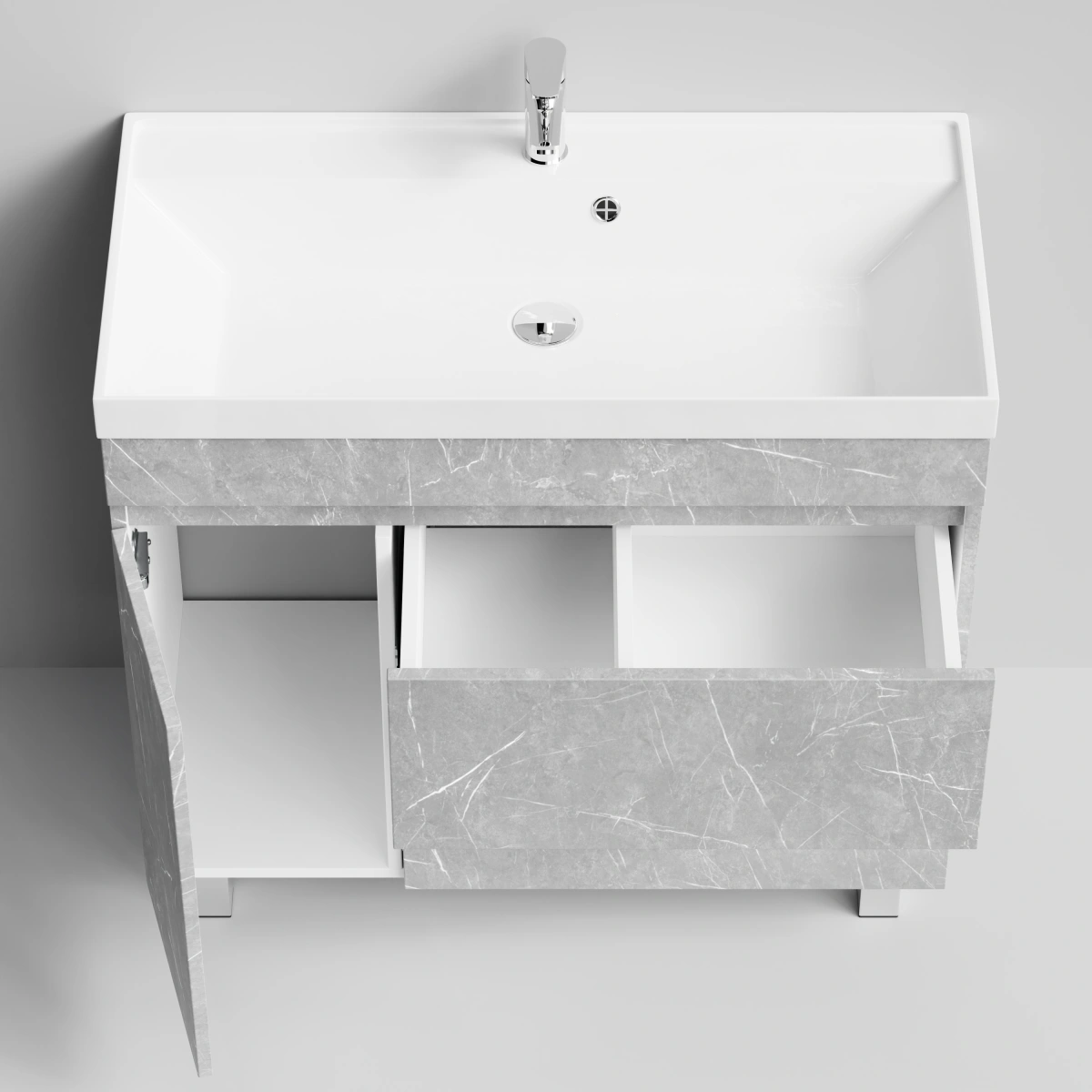 Тумба с раковиной Vod-ok Бест 90 левая дверь, напольная, Мрамор Белый софт тач от магазина Vanna-Vanna.ru!