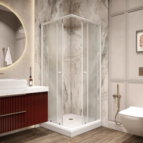 Душевой уголок Parly ZFQ81 квадратный,  80х80, с низким поддоном, матовое стекло, белый от магазина Vanna-Vanna.ru!