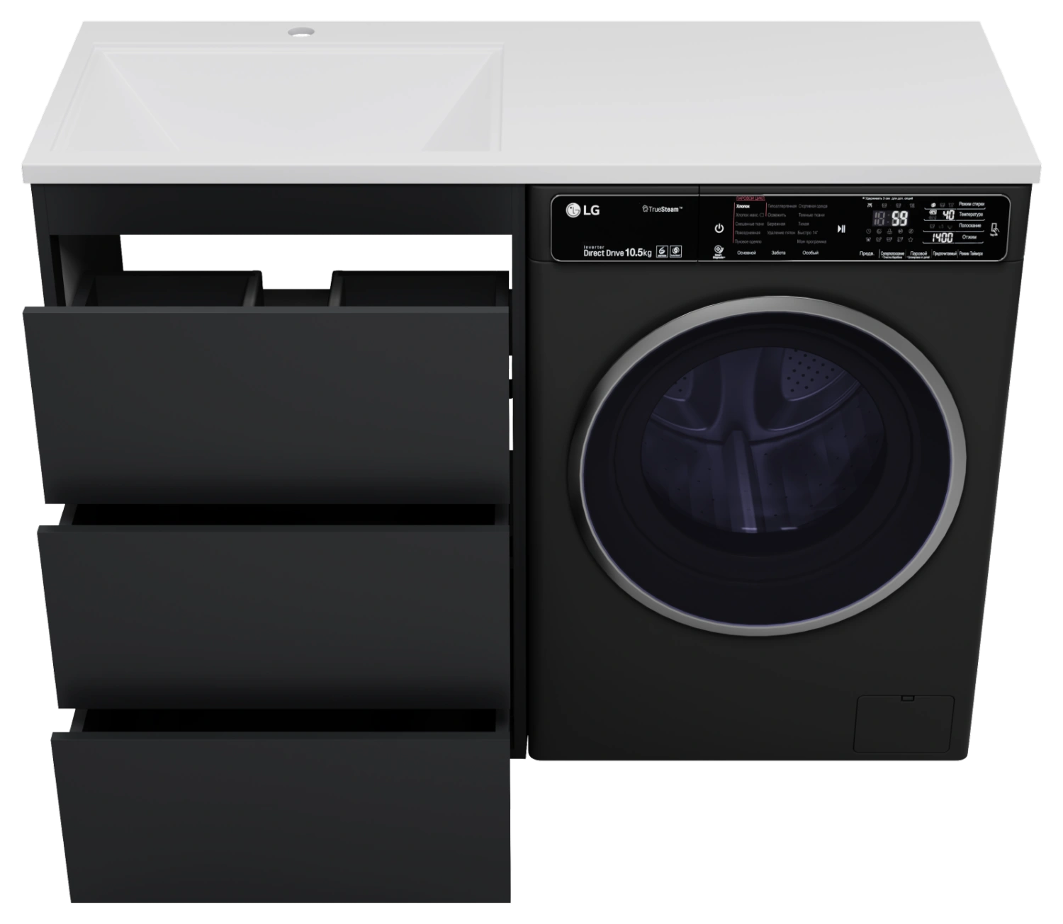 Тумба с раковиной Brevita Grafit 60 под стиральную машину, с раковиной Эстет Даллас 120 R, графит от магазина Vanna-Vanna.ru!