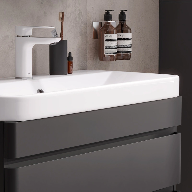 Тумба EQUIL Eltoro с раковиной Nice 80 подвесная, 2 ящика, черный софт