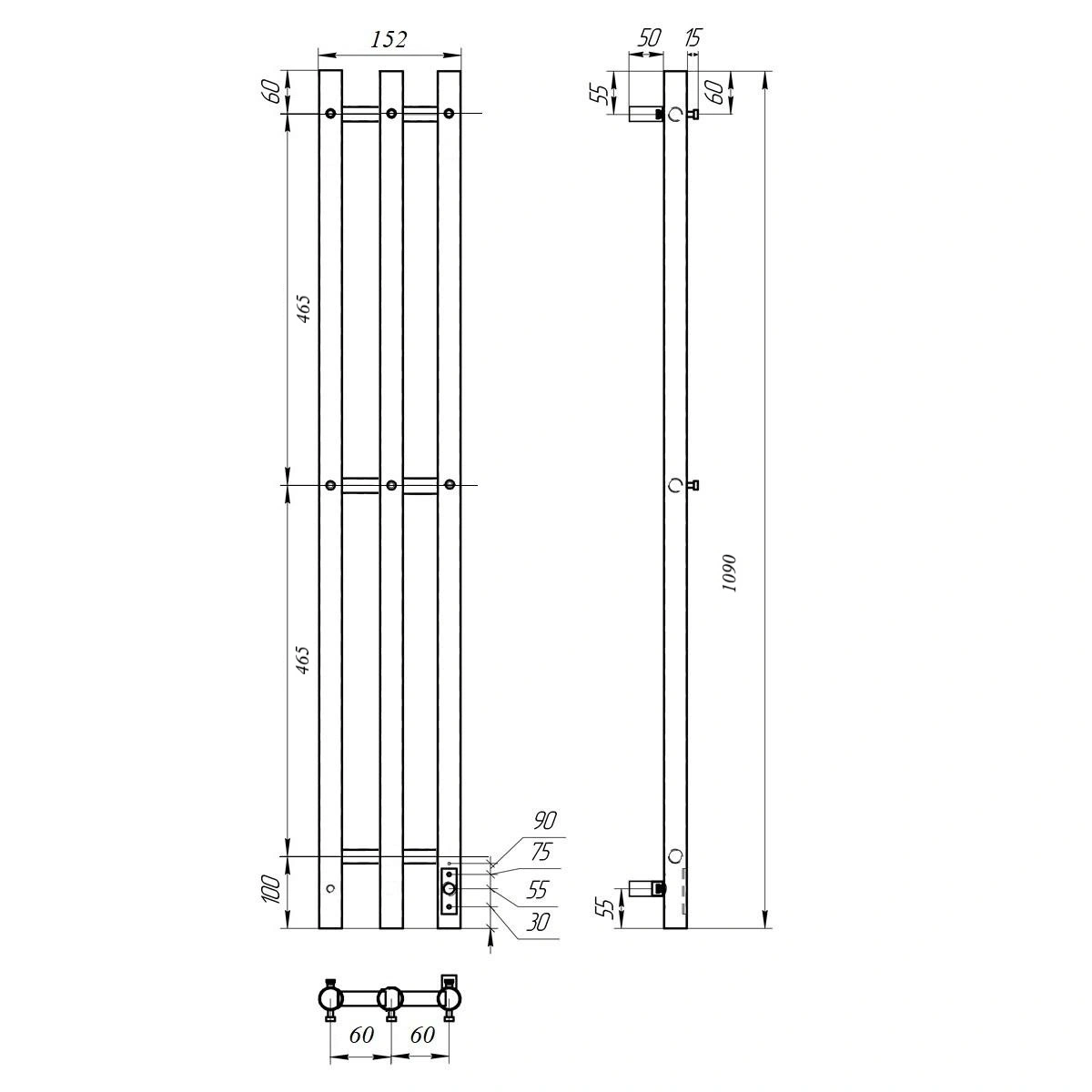 Полотенцесушитель электрический APEXTERMO Luna LN10112BM 1100x120 с крючками, черный матовый от магазина Vanna-Vanna.ru!