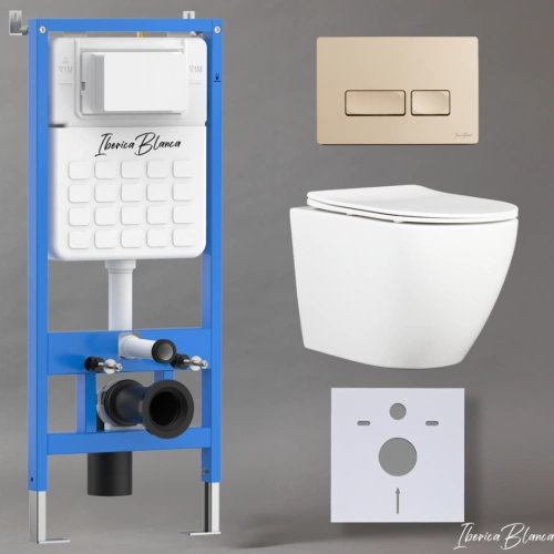 Комплект 3в1 IBERICA BLANCA инсталляция SILENCIO, унитаз BILBAO ALTO белый, кнопка смыва ESTI-R золото матовое (IB001.BLA.231.215) от магазина Vanna-Vanna.ru!