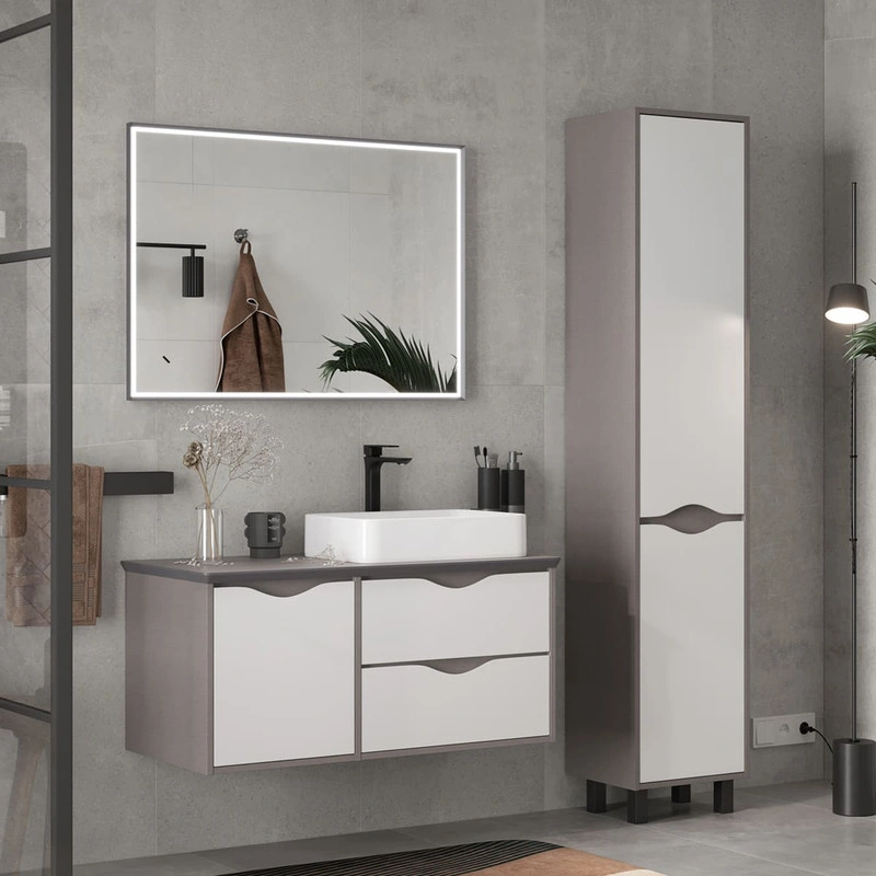 Тумба подвесная EQUIL Smile 40/60 со столешницей 100, 2 ящика, белый/лен антрацит от магазина Vanna-Vanna.ru!