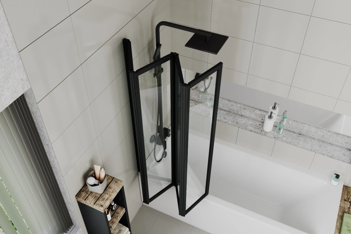 Стеклянная шторка Ceruttispa BOUNA-B 130х140 профиль черный от магазина Vanna-Vanna.ru!