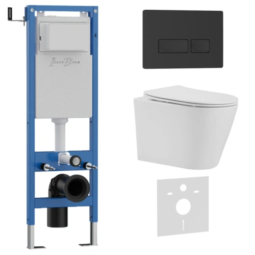Комплект 3в1 IBERICA BLANCA инсталляция SILENCIO MINI, унитаз BURGOS ALTO белый, кнопка смыва ESTI-R черный матовый (IB.001M.BRA.231.212) от магазина Vanna-Vanna.ru!