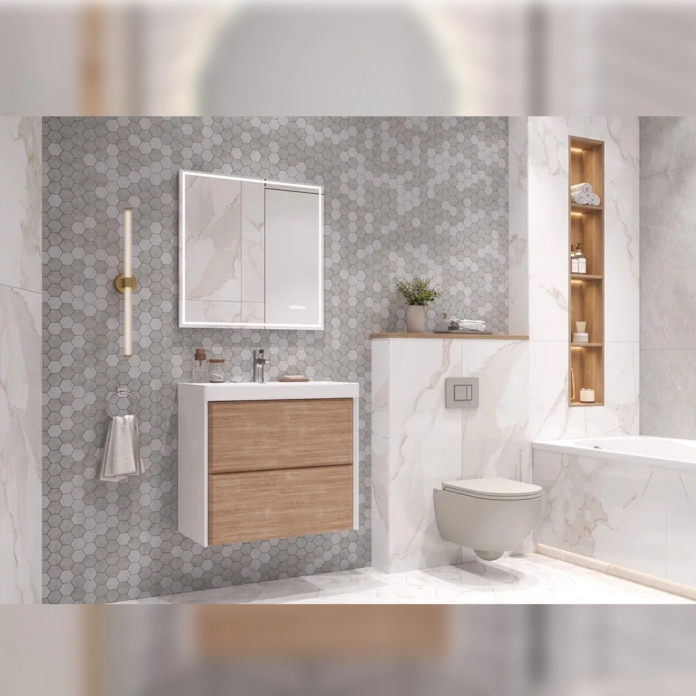 Тумба с раковиной подвесная Velvex Gesso tp.GES.9696.70.2Y белый матовый/дуб сонома, 70 см от магазина Vanna-Vanna.ru!