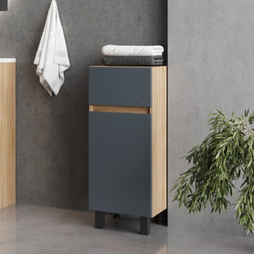 Тумба-комод Onika Милтон 40 напольный, серый/дуб сонома, с бельевой корзиной от магазина Vanna-Vanna.ru!