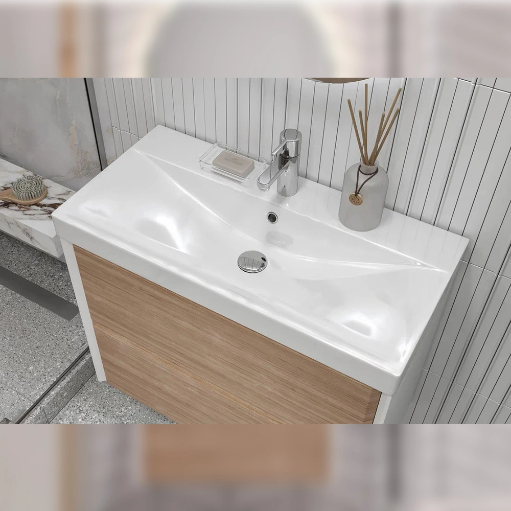 Тумба с раковиной подвесная Velvex Gesso tp.GES.9696.80.2Y белый матовый/дуб сонома, 80 см от магазина Vanna-Vanna.ru!