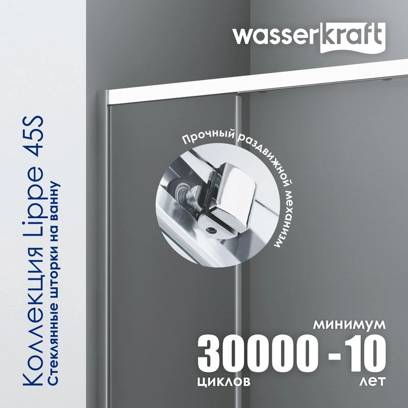 Стеклянная шторка WasserKraft Lippe 45S02-170 профиль хром от магазина Vanna-Vanna.ru!