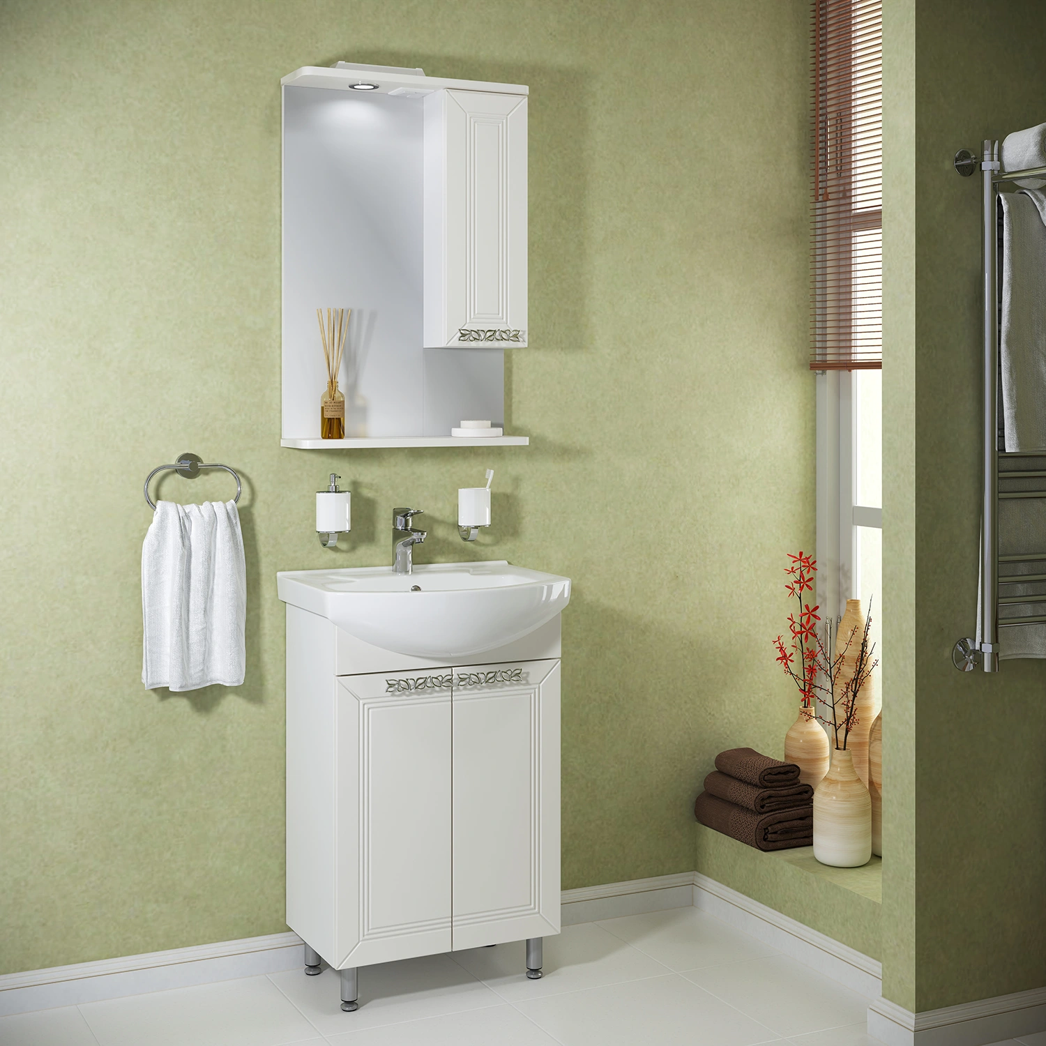 Тумба напольная Runo Монро 55 с раковиной Элеганс 55, белый