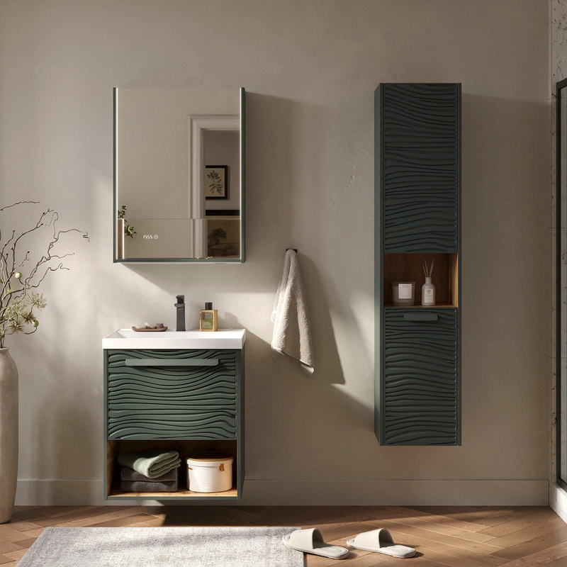 Тумба с раковиной EQUIL Gleam 60 подвесная, один ящик, зеленый камень/дуб вотан