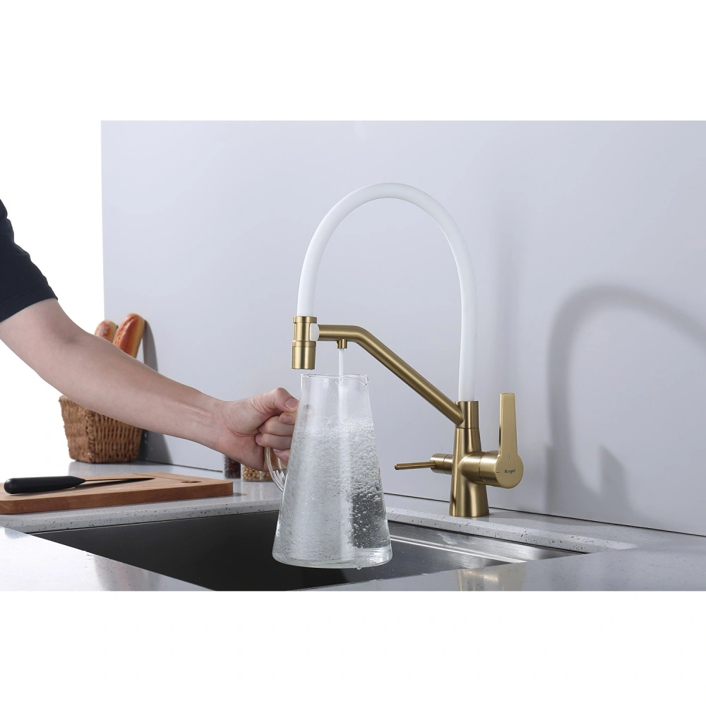 Смеситель для кухни с подключением фильтра Raglo R80.62.03, золотой сатин от магазина Vanna-Vanna.ru!