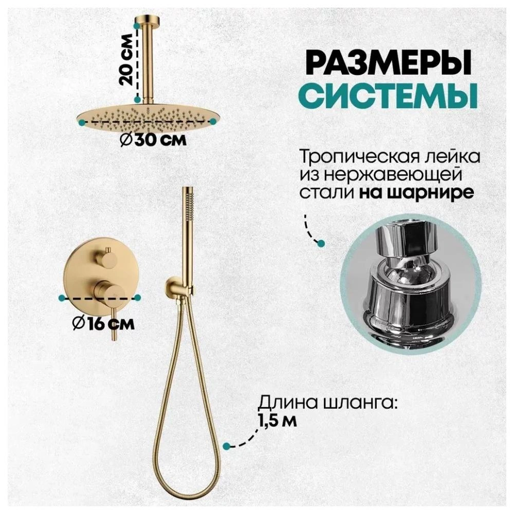 Душевая система встраиваемая (без излива) Grocenberg GB5099MG-4, матовое золото от магазина Vanna-Vanna.ru!