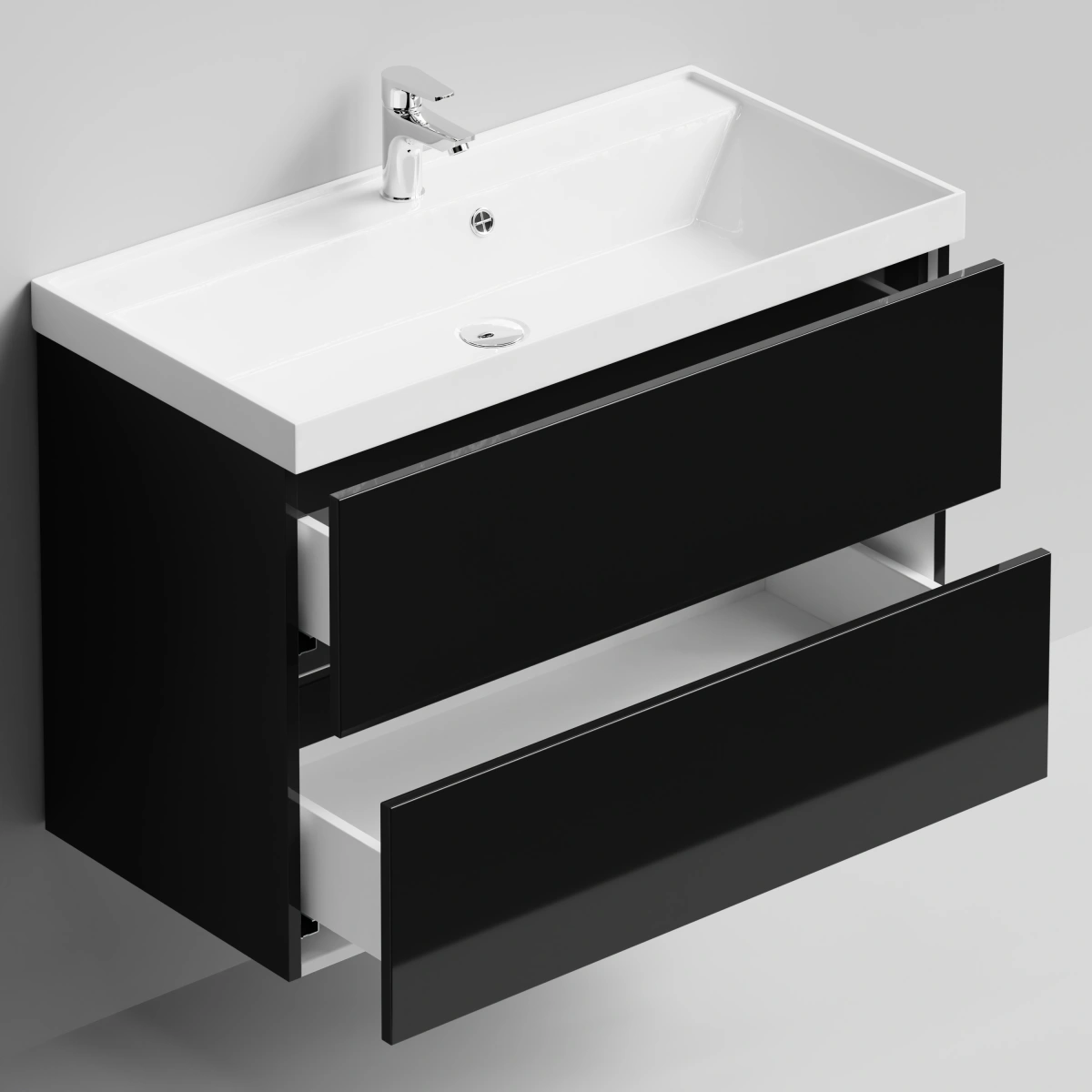 Тумба с раковиной Vod-ok Бест 90  подвесная, черный глянец от магазина Vanna-Vanna.ru!