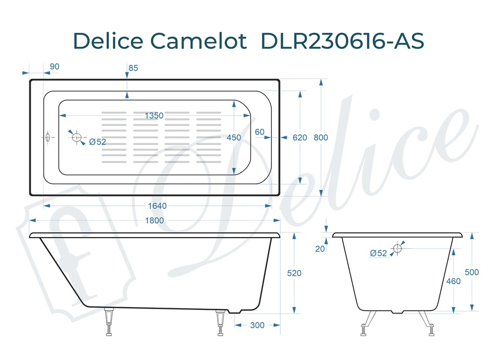Ванна чугунная Delice Camelot 180х80 DLR230616-AS с антискользящим покрытием от магазина Vanna-Vanna.ru!