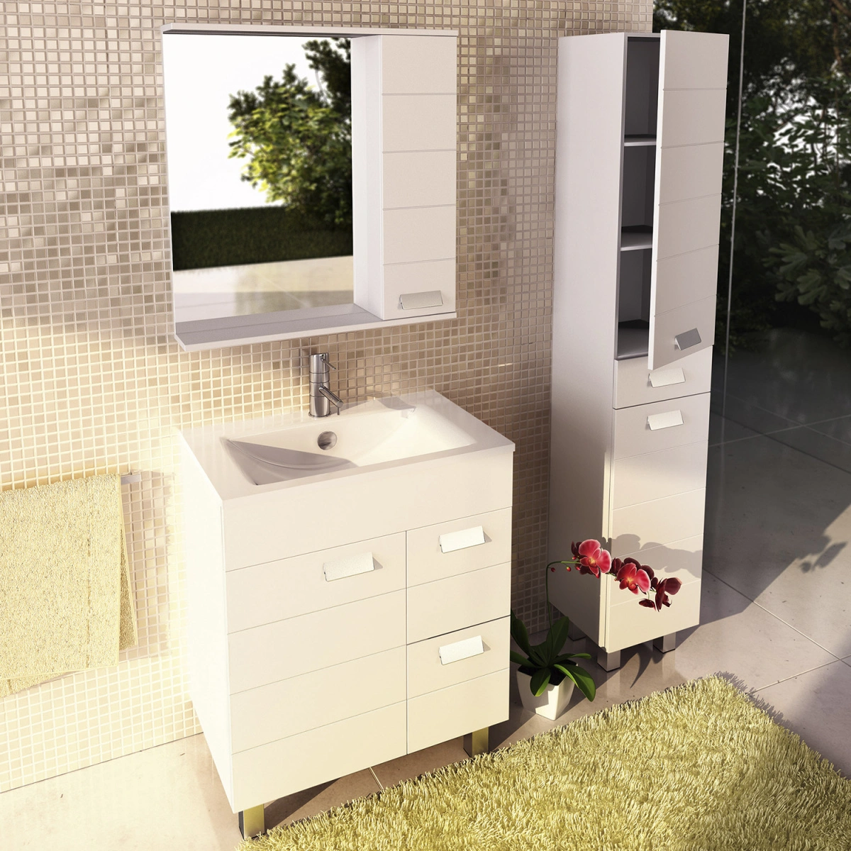 Тумба напольная Comforty Модена 75M белая с раковиной Квадро 75 от магазина Vanna-Vanna.ru!