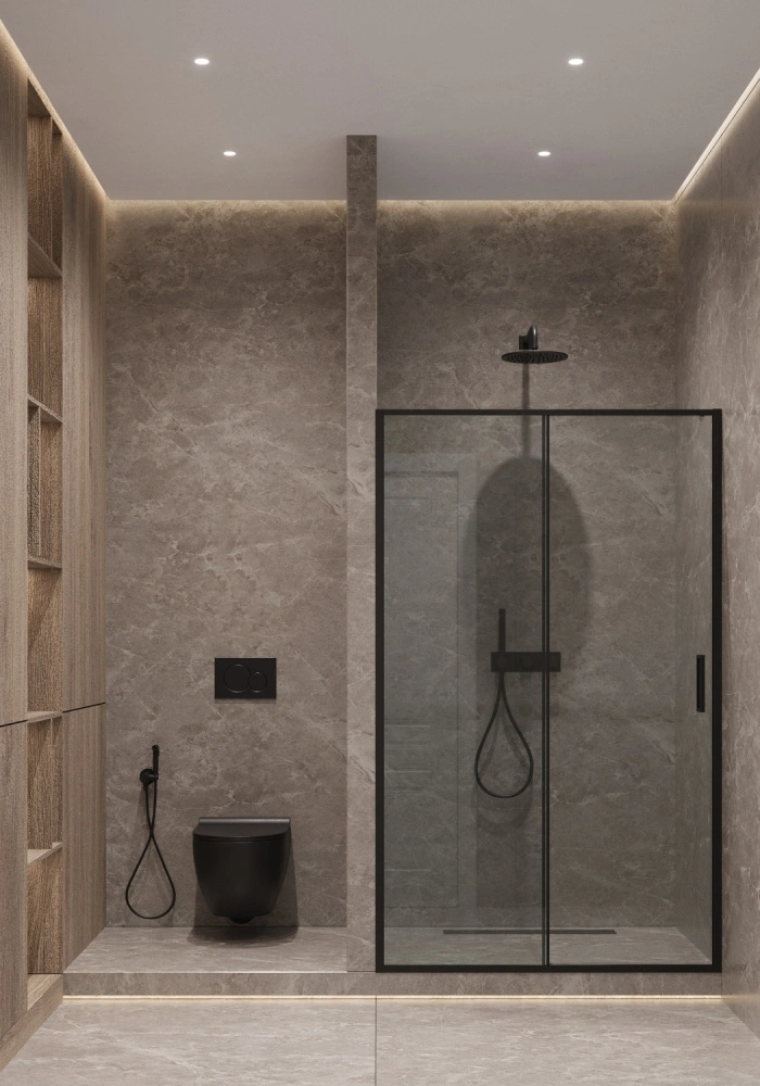 Душевая дверь Timo TD-150/03C-6 в нишу, раздвижная, прозрачное стекло, черный от магазина Vanna-Vanna.ru!