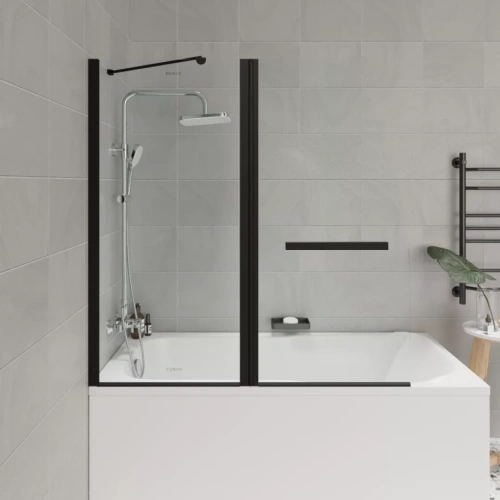 Стеклянная шторка Parly F03B 130х120 профиль черный от магазина Vanna-Vanna.ru!