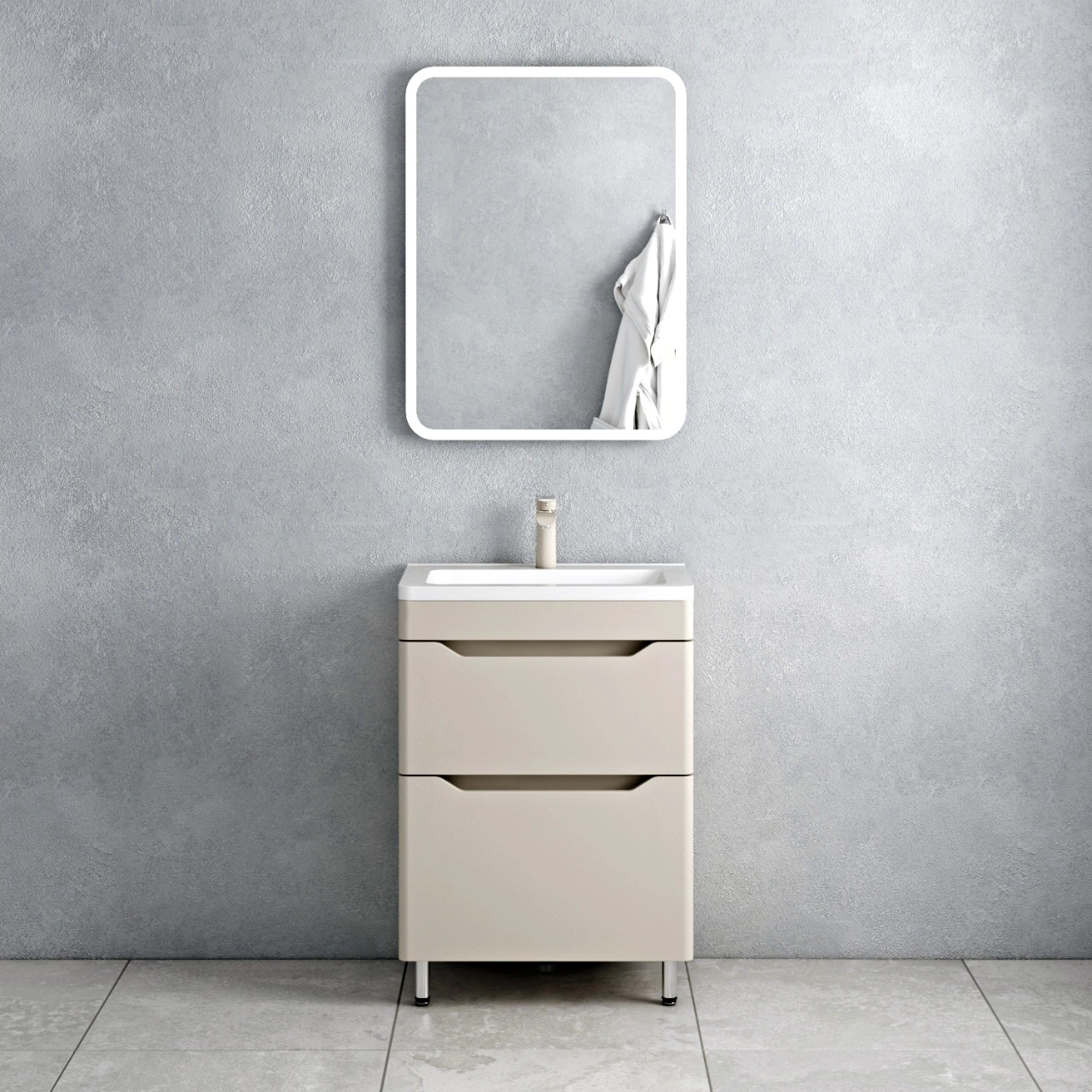 Тумба напольная Corozo Бирма 60 Z2, кашемир, с раковиной Modul Slim 60 от магазина Vanna-Vanna.ru!