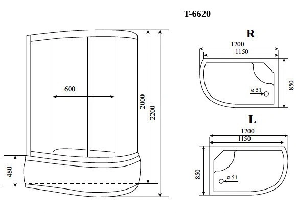 Душевая кабина Timo Standart T-6620 Black Fabric R (120*85*220), турецкая баня хамам от магазина Vanna-Vanna.ru!