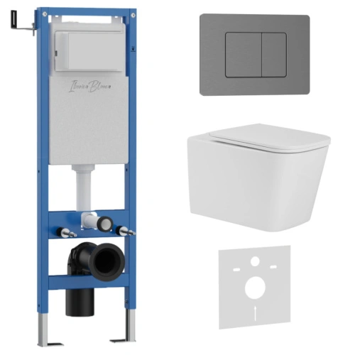 Комплект 3в1 IBERICA BLANCA инсталляция SILENCIO MINI, унитаз TOLEDO ALTO белый, кнопка смыва INOX-C вороненая сталь (IB.001M.TLA.234.1180) от магазина Vanna-Vanna.ru!