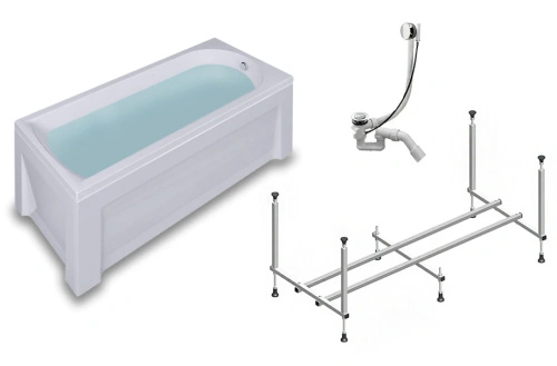 Комплект (5в1) Акриловая ванна TIMO MIKA1880 1800*800*580+Каркас+Слив-перелив+фронтальная панель+торцевая панель