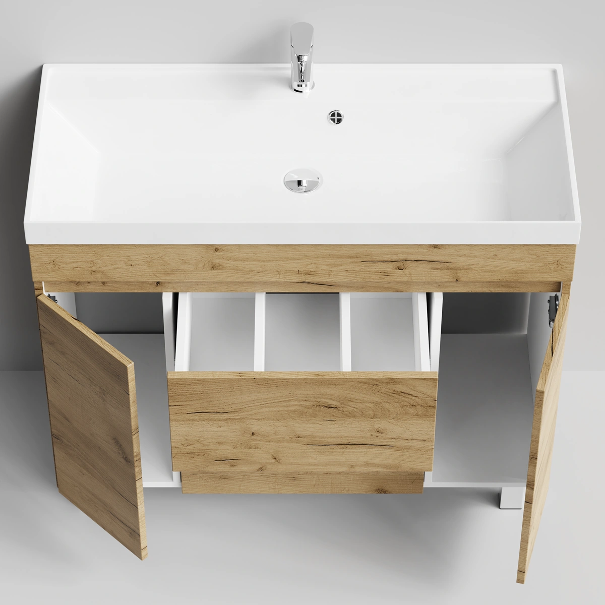 Тумба с раковиной Vod-ok Бест 100 (2 ящика, 2 двери) напольная, Дуб Тортуга от магазина Vanna-Vanna.ru!