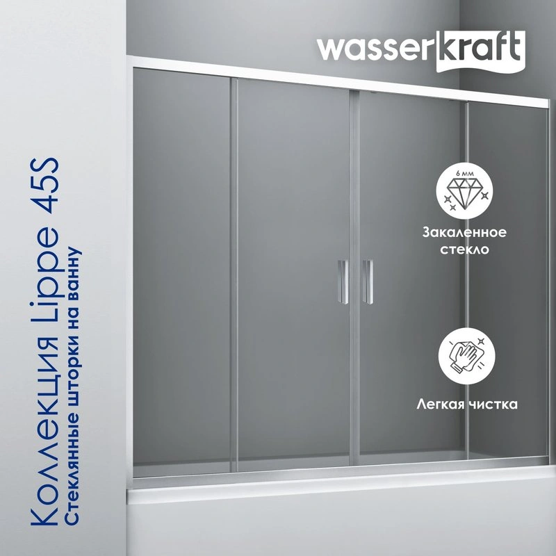 Стеклянная шторка WasserKraft Lippe 45S02-170 профиль хром от магазина Vanna-Vanna.ru!