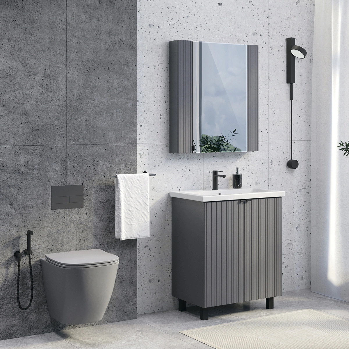 Тумба напольная Comforty Лима-70 антрацит с раковиной Комо 70 от магазина Vanna-Vanna.ru!