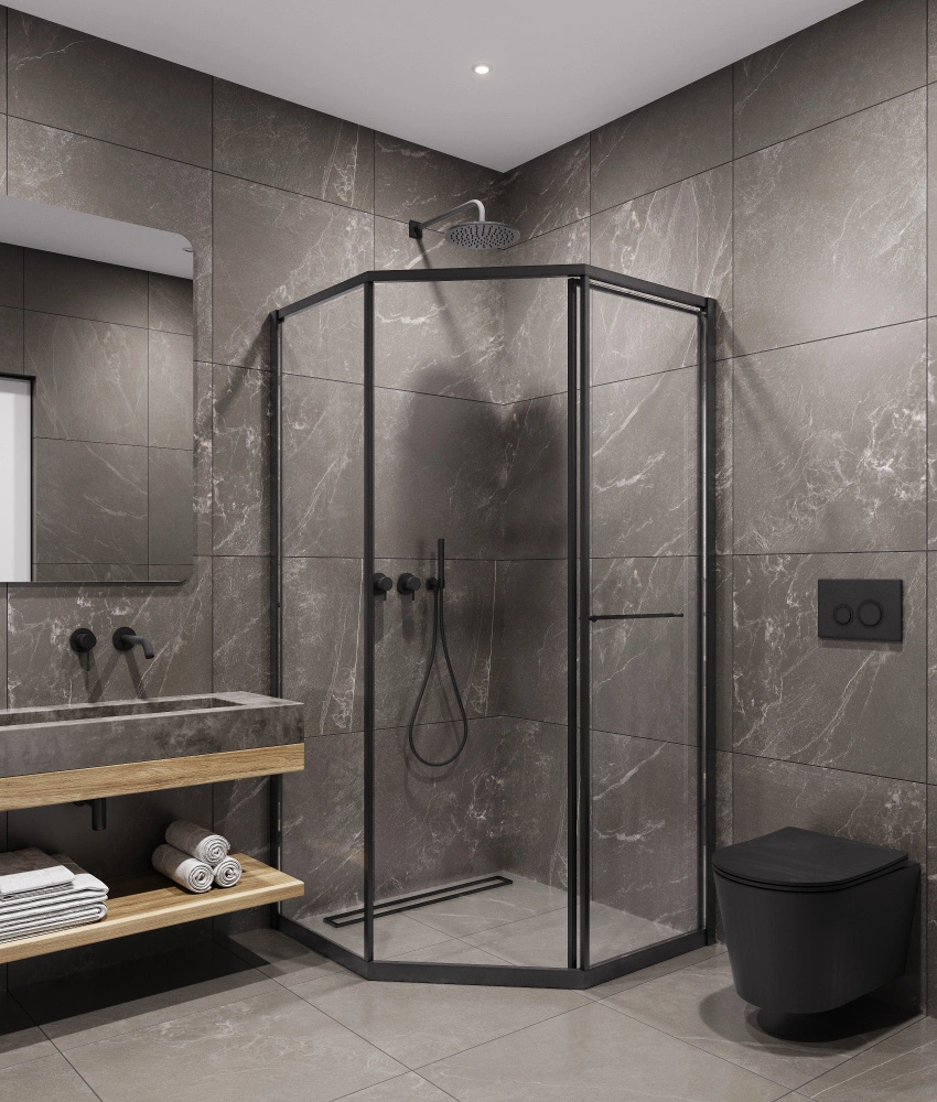 Душевой угол Timo TTSS-100/03C-8L, 1000*1000*2000, профиль черный, стекло прозрачное 8 мм от магазина Vanna-Vanna.ru!