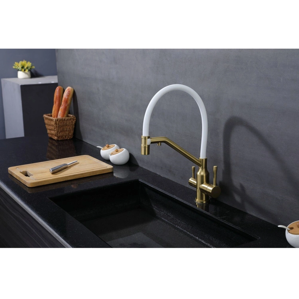 Смеситель для кухни с подключением фильтра Raglo R81.62.03, золотой сатин от магазина Vanna-Vanna.ru!