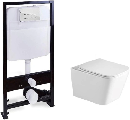 Унитаз подвесной SantiLine SL-5007T+SL-01/K с инсталляцией и кнопкой, белый от магазина Vanna-Vanna.ru!