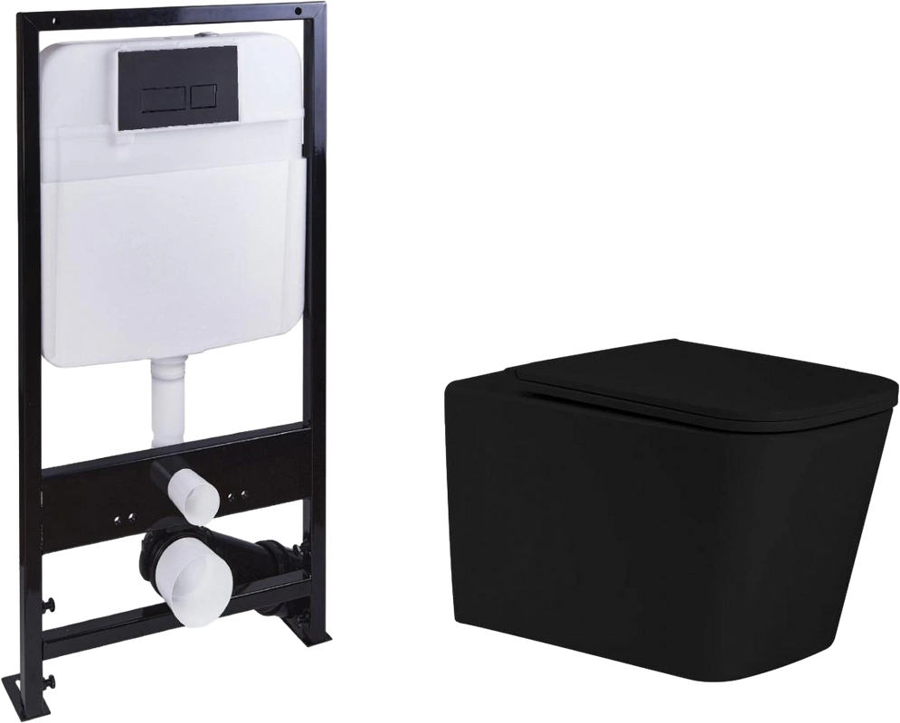 Унитаз подвесной SantiLine SL-5027MB+SL-04 с инсталляцией и кнопкой, черный от магазина Vanna-Vanna.ru!