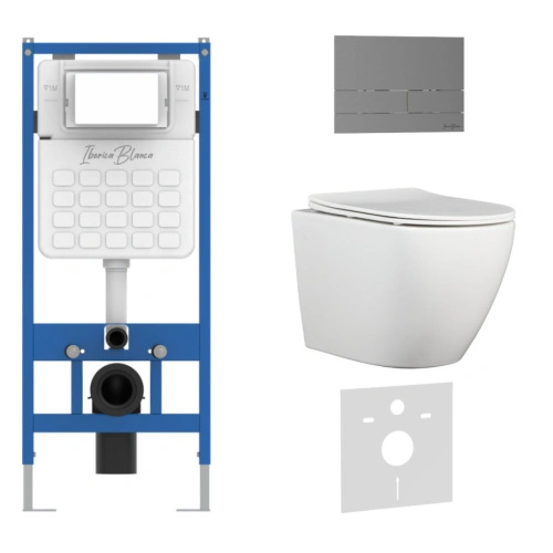 Комплект 3в1 IBERICA BLANCA инсталляция SILENCIO, унитаз BILBAO ALTO белый, кнопка смыва INOX-S вороненая сталь (IB001.BLA.231.1602) от магазина Vanna-Vanna.ru!