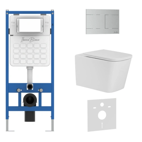 Комплект 3в1 IBERICA BLANCA инсталляция SILENCIO, унитаз TOLEDO ALTO белый, кнопка смыва INOX-R хром матовый (IB001.TLA.234.1501) от магазина Vanna-Vanna.ru!