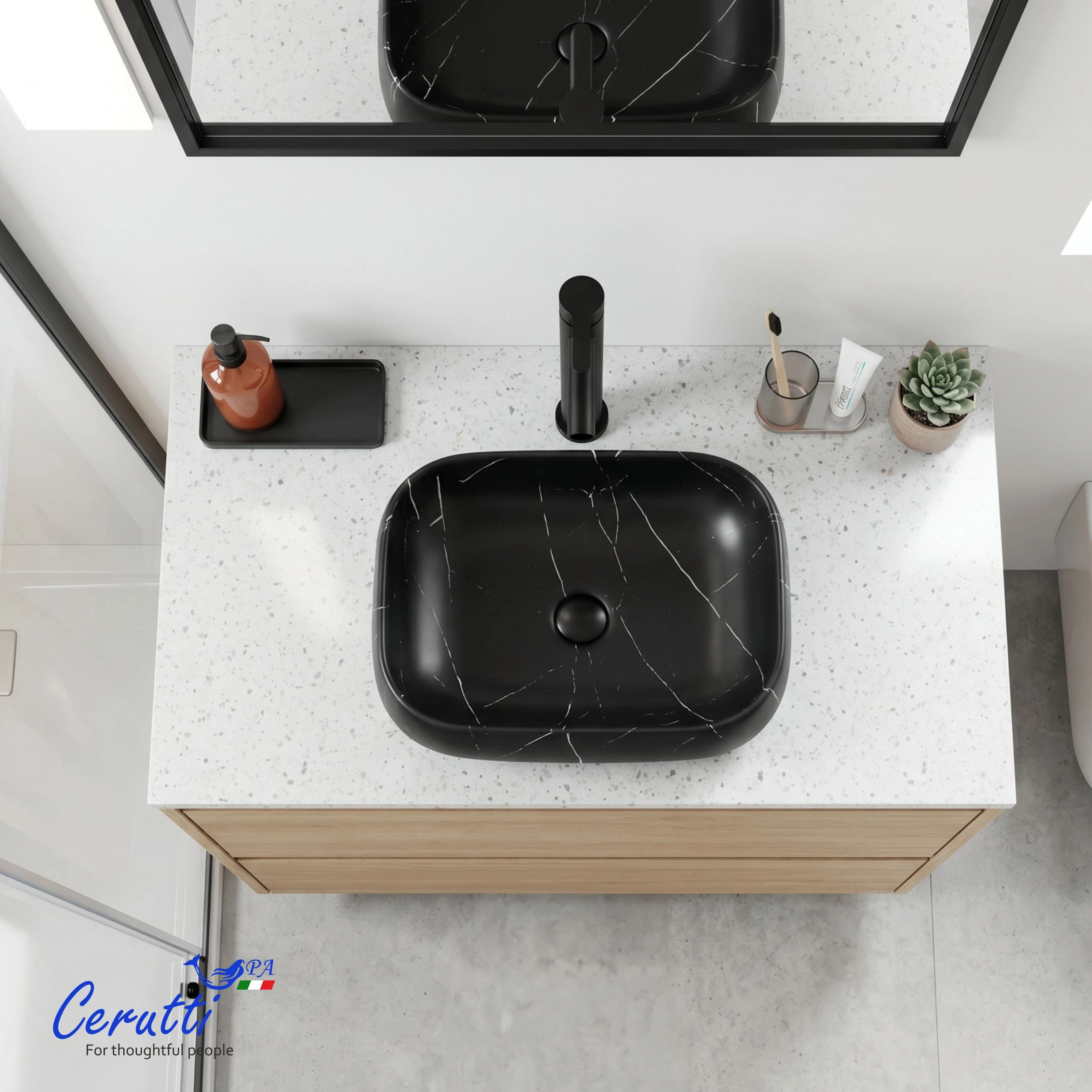 Раковина накладная Ceruttispa CR0086 MMB1 (565х400х145) мрамор матовый черный, прямоугольная от магазина Vanna-Vanna.ru!