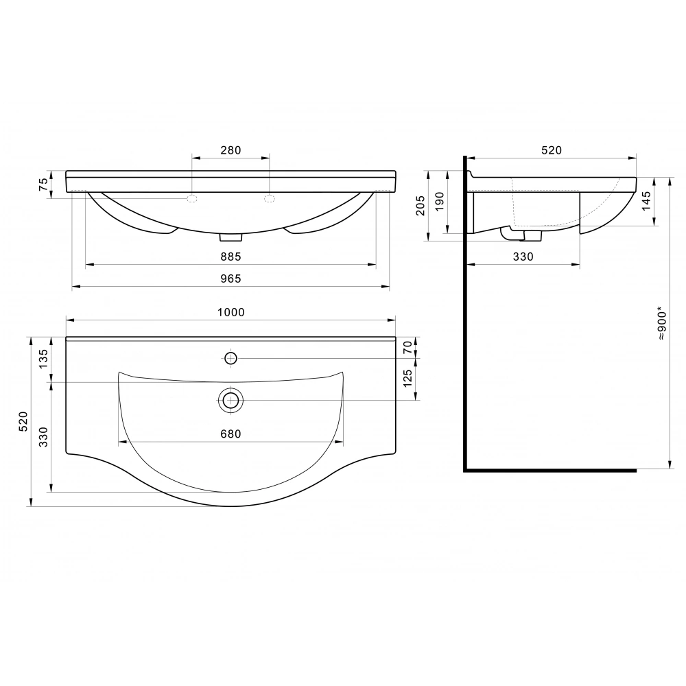 Тумба с раковиной Francesca Империя 100-2 напольная, 2 ящика, 4 двери, белая от магазина Vanna-Vanna.ru!