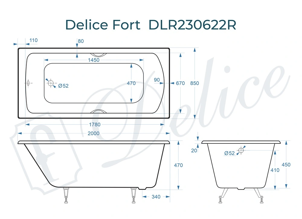 Ванна чугунная Delice Fort 200х85 DLR230622R с отверстиями под ручки от магазина Vanna-Vanna.ru!