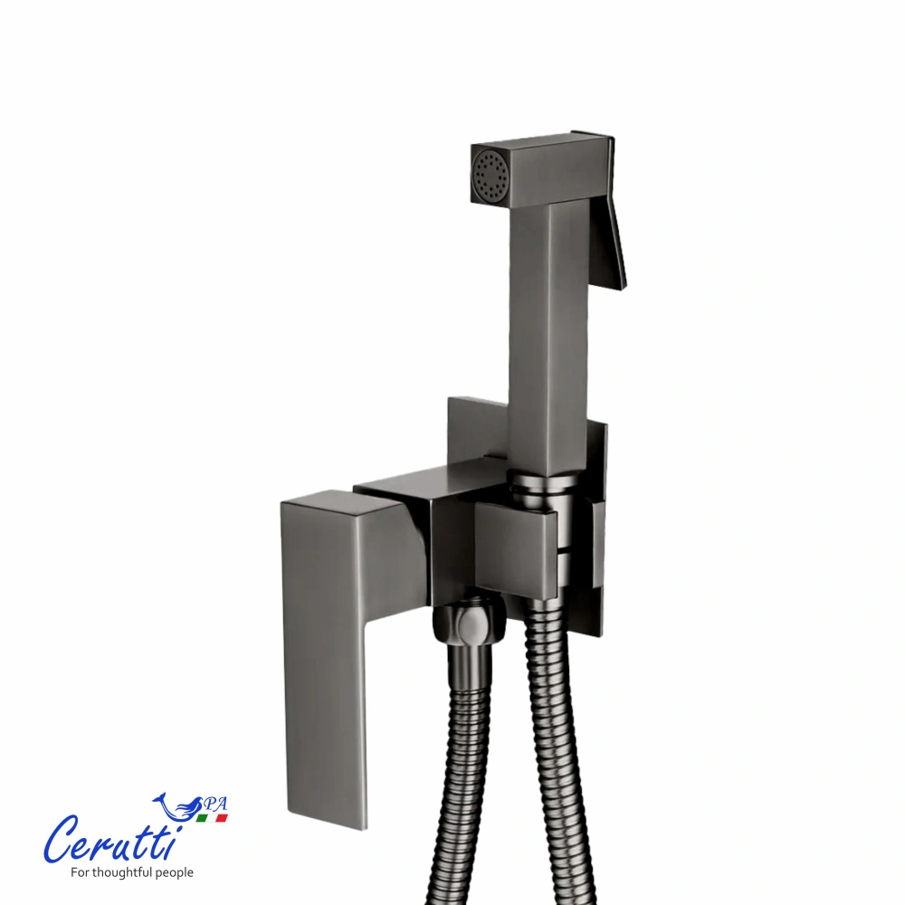Смеситель с гигиеническим душем Ceruttispa Резия SHGR (RESIA SHGR) из латуни, с шлангом 120 см, цвет серый от магазина Vanna-Vanna.ru!