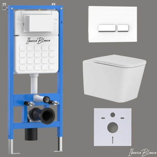 Комплект 3в1 IBERICA BLANCA инсталляция SILENCIO, унитаз TOLEDO ALTO белый, кнопка смыва CRYSTAL-R белый глянцевый (IB001.TLA.234.2210) от магазина Vanna-Vanna.ru!