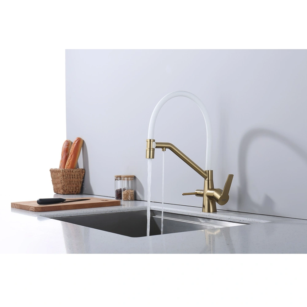 Смеситель для кухни с подключением фильтра Raglo R80.62.03, золотой сатин от магазина Vanna-Vanna.ru!