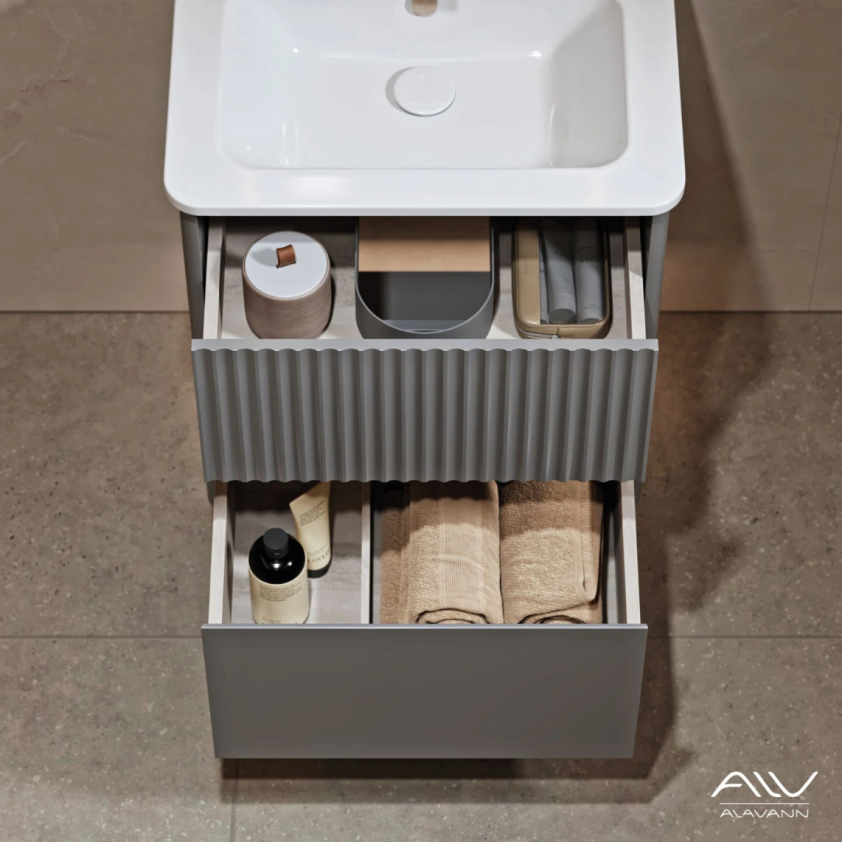 Тумба подвесная Alavann Wave 60 с раковиной Nikson 60, голубой деним от магазина Vanna-Vanna.ru!