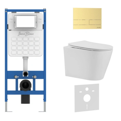 Комплект 3в1 IBERICA BLANCA инсталляция SILENCIO, унитаз BURGOS ALTO белый, кнопка смыва INOX-S золото матовое (IB001.BRA.234.1603) от магазина Vanna-Vanna.ru!