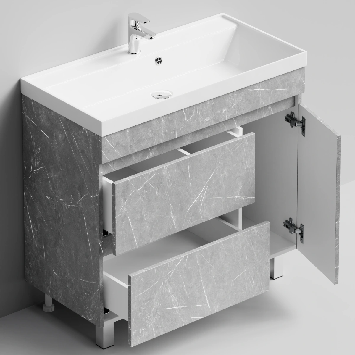 Тумба с раковиной Vod-ok Бест 90 правая дверь, напольная, Мрамор Белый софт тач от магазина Vanna-Vanna.ru!